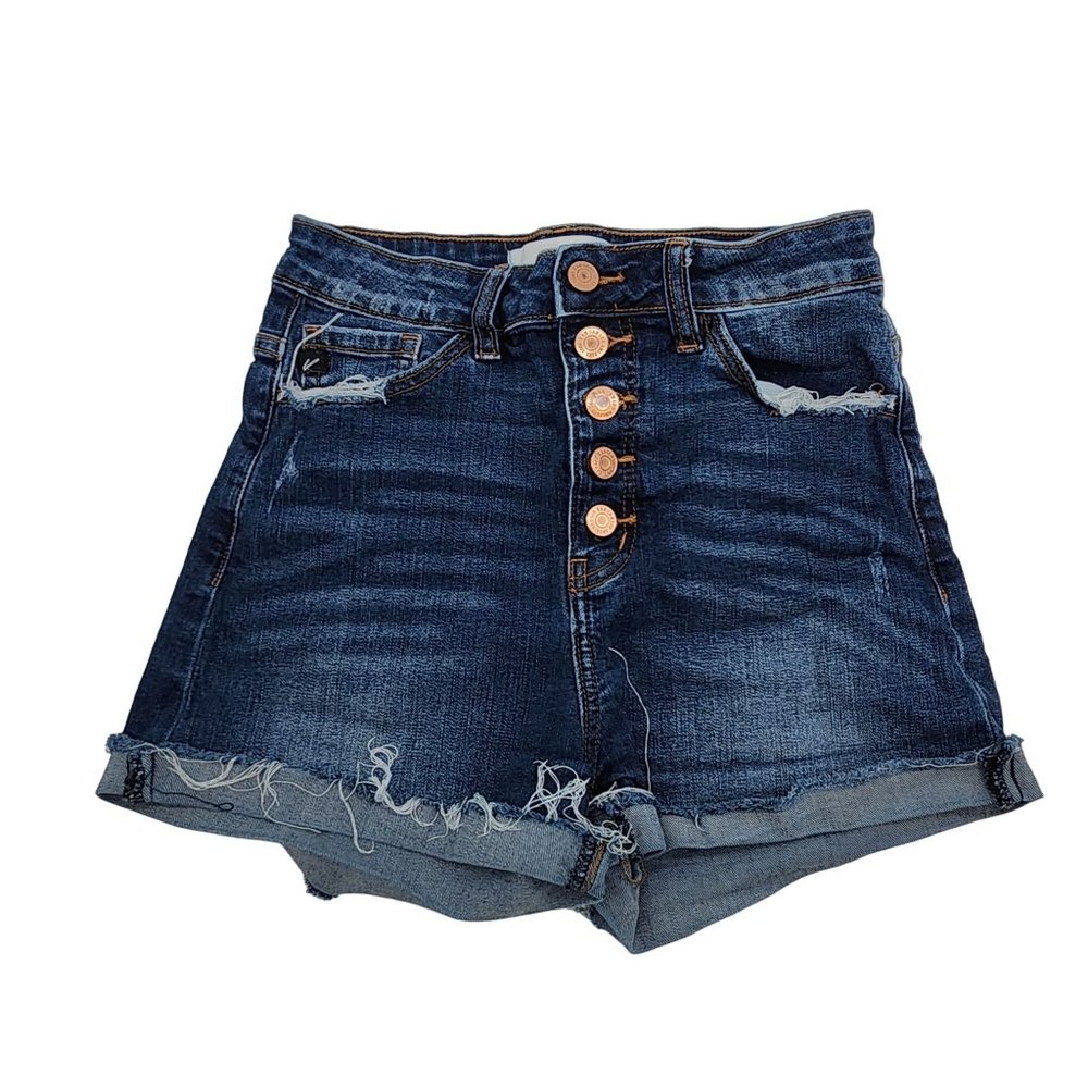 Kan Can High Rise Raw Hem Cuffed Button Fly Jean Shorts Womens S